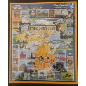 White Mountain Puzzle Michigan: The Great Lakes State 1000 PC Puzzle. Sealed